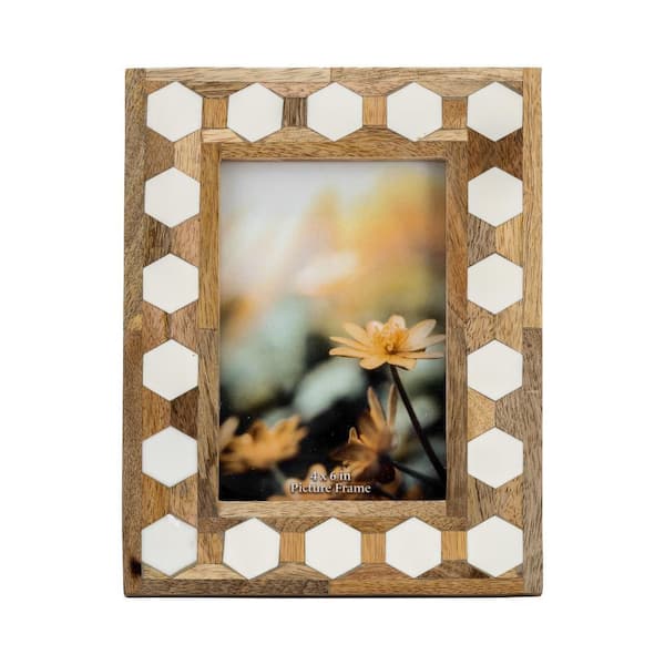 Liv & Skye 4 in. x 6 in. White Wooden Hexagon Picture Frame with Resin Inlay and Glass Insert