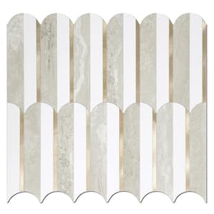Fish Scale Marbel Beige Metal Gold 12 in. x 10.47 in. PVC Peel and Stick Backsplash Wall Tile (10 sq. ft./10-Sheets)