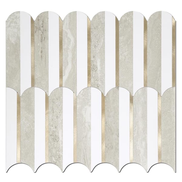 Yipscazo Fish Scale Marbel Beige Metal Gold 12 in. x 10.47 in. PVC Peel and Stick Backsplash Wall Tile (10 sq. ft./10-Sheets)