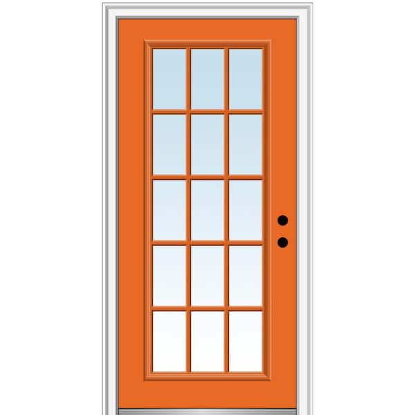 MMI Door 36 in. x 80 in. Classic Left-Hand Inswing 15-Lite Clear External Grilles Painted Fiberglass Smooth Prehung Front Door