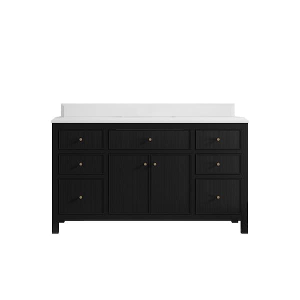 Willow Collections Sonoma 60 in. W x 22 in. D x 36 in. H Single Sink Bath Vanity in Black with Cove Edge White Quartz Top