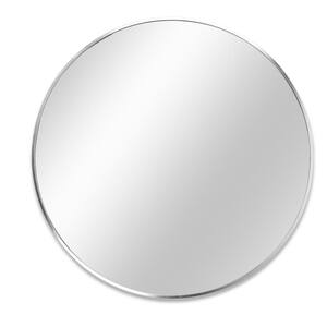 32 in. W x 32 in. H Round Framed Wall Mount Bathroom Vanity Mirror in Silver