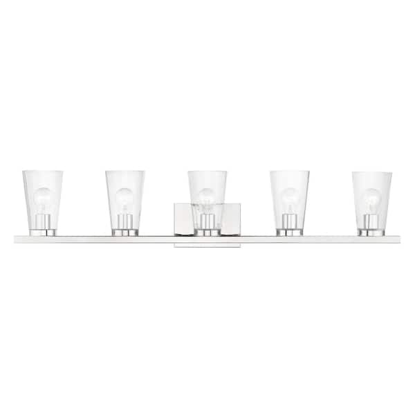 AVIANCE LIGHTING Ridgeway 40 in. 5-Light Polished Chrome Vanity Light with Clear Glass