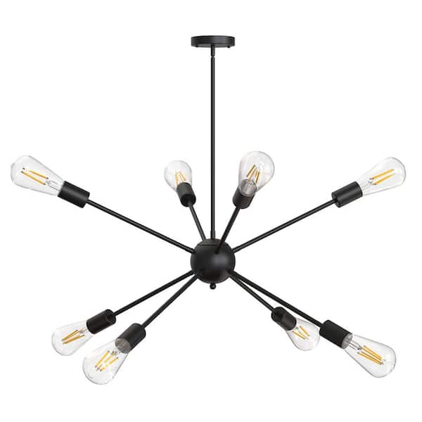 Sputnik 8-Light Black Modern Farmhouse Chandelier for Kitchen with Light Bulb Type Included