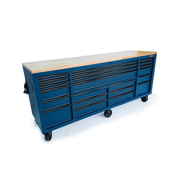 Husky Tool Storage Heavy Duty 84 in. W x 24 in. D Matte Blue Mobile Workbench Cabinet