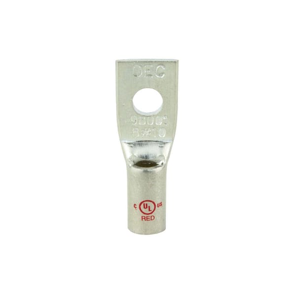 Copper 1-Hole Straight Short Barrel Compression Lug for #8 Stranded Wire, Red