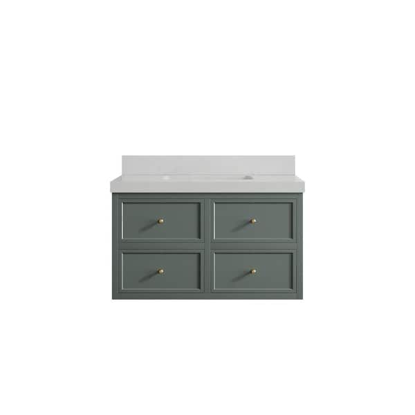 Willow Collections Roswell Floating 36 in. Single Sink Freestanding Pewter Green Bath Vanity with Carrara Qt. Top Unassembled