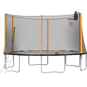 14 ft. Round Trampoline with Safety Enclosure Basketball Hoop Inflator and Ladder