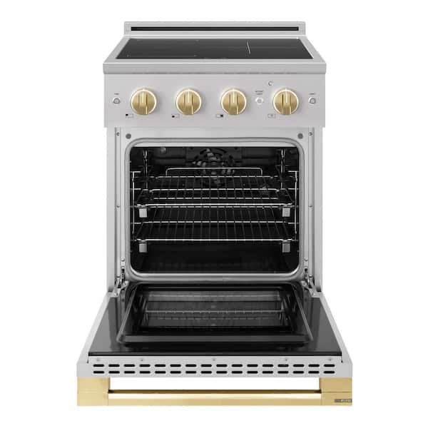 Autograph 24 in. 3.2 cu. ft. Marino Induction Range 3 Burner Element Cooktop and Convection Oven in Stainless with Gold