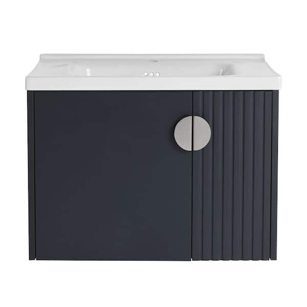 Anky 27.75 in. W x 18.5 in. D x 20.69 in. H Single Sink Bath Vanity in Black with White Ceramic Top