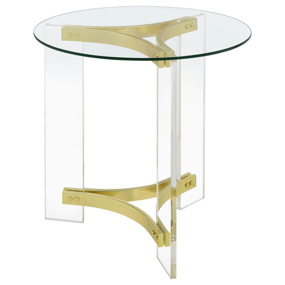 Janessa Round Glass Top End Table with Gold Acrylic Legs