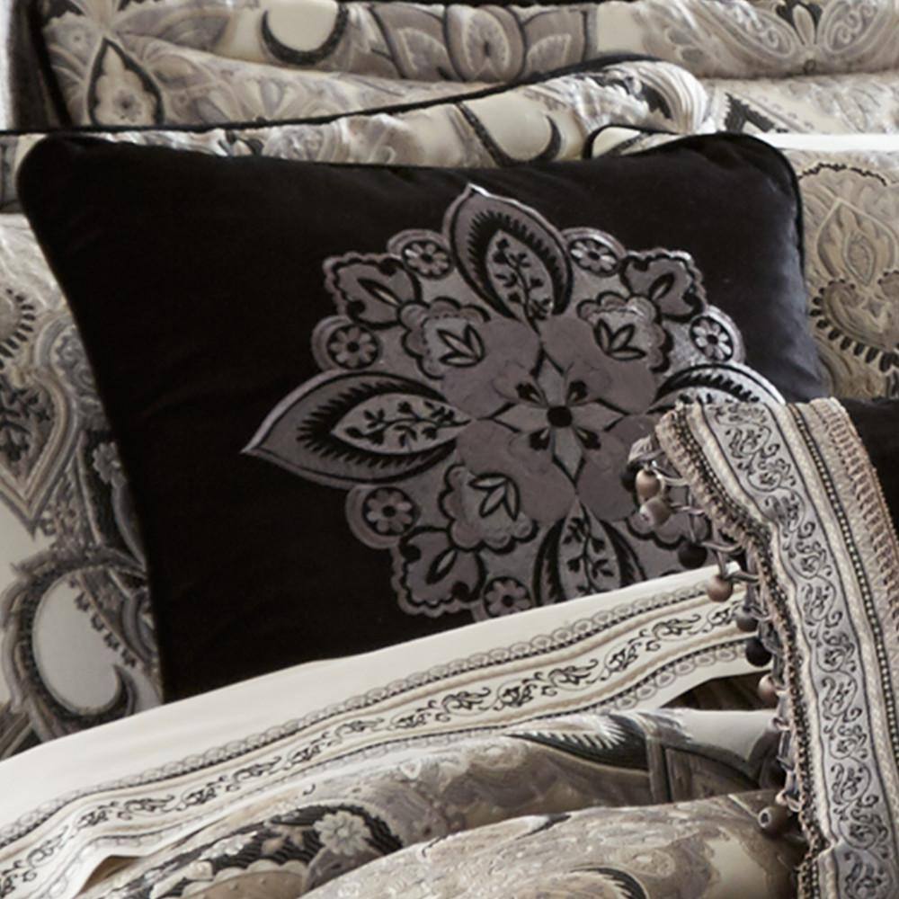 Black Velvet 18" Square Embroidered Decorative Pillow