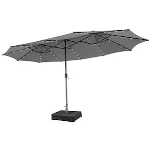 15 ft. Steel Market Solar Double-Sided Patio Umbrella in Grey