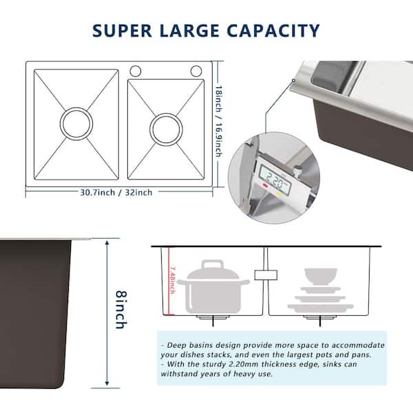 30 in. Drop-In/Undermount Double Bowl Stainless Steel
