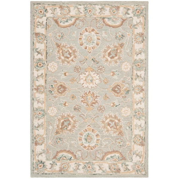 SAFAVIEH Blossom Aqua/Ivory 4 ft. x 6 ft. Floral Antique Border Area Rug