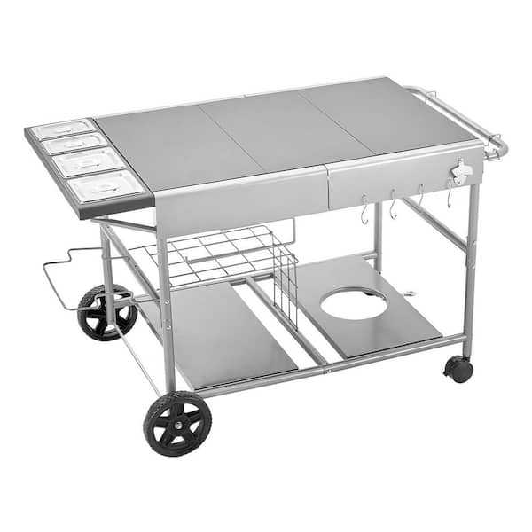 Outdoor Grill Cart, 36.4 x23.4x1 in. Tabletop Size Grilling Table, Movable Outdoor Cooking Table with 4-Spice Containers