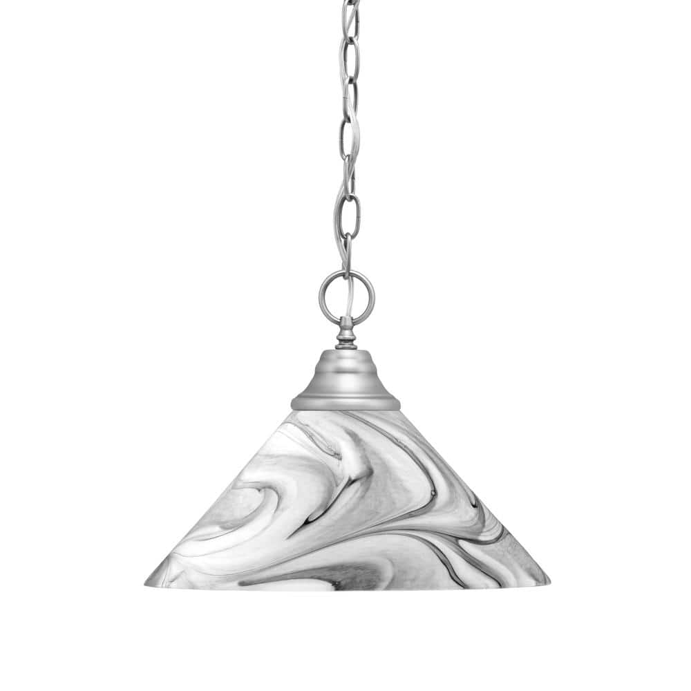 Kingston 100-Watt 1 Light Brushed Nickel Shaded Pendant Light with 12 in. O