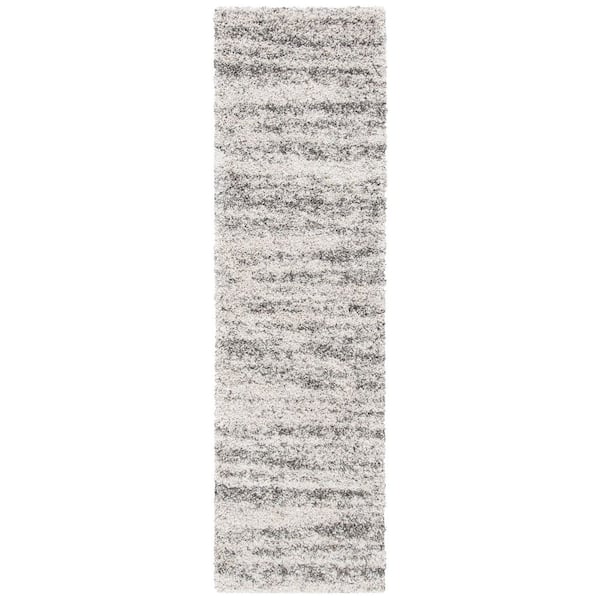 Hudson Shag Ivory/Gray 2 ft. x 10 ft. Marble Runner Rug