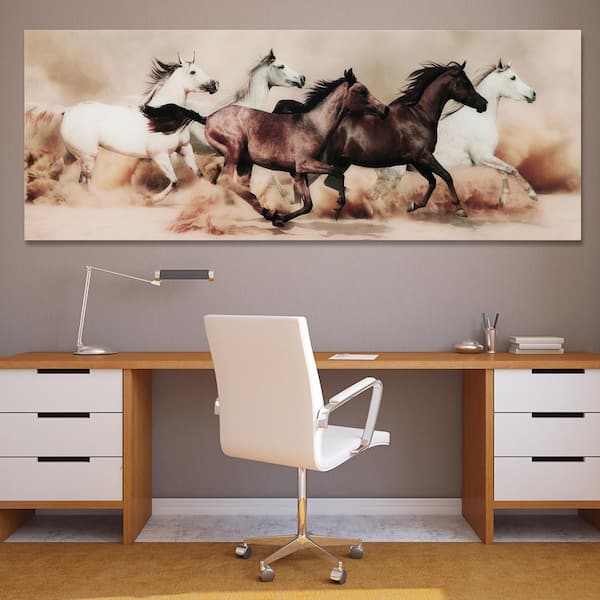 63 in. x 24 in. "Stampede" Frameless Free Floating Tempered Glass Panel Graphic Art