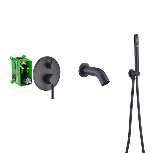 SUMERAIN Contemporary Waterfall Single Handle Wall Mount Roman Tub Faucet with Hand Shower in Matte Black
