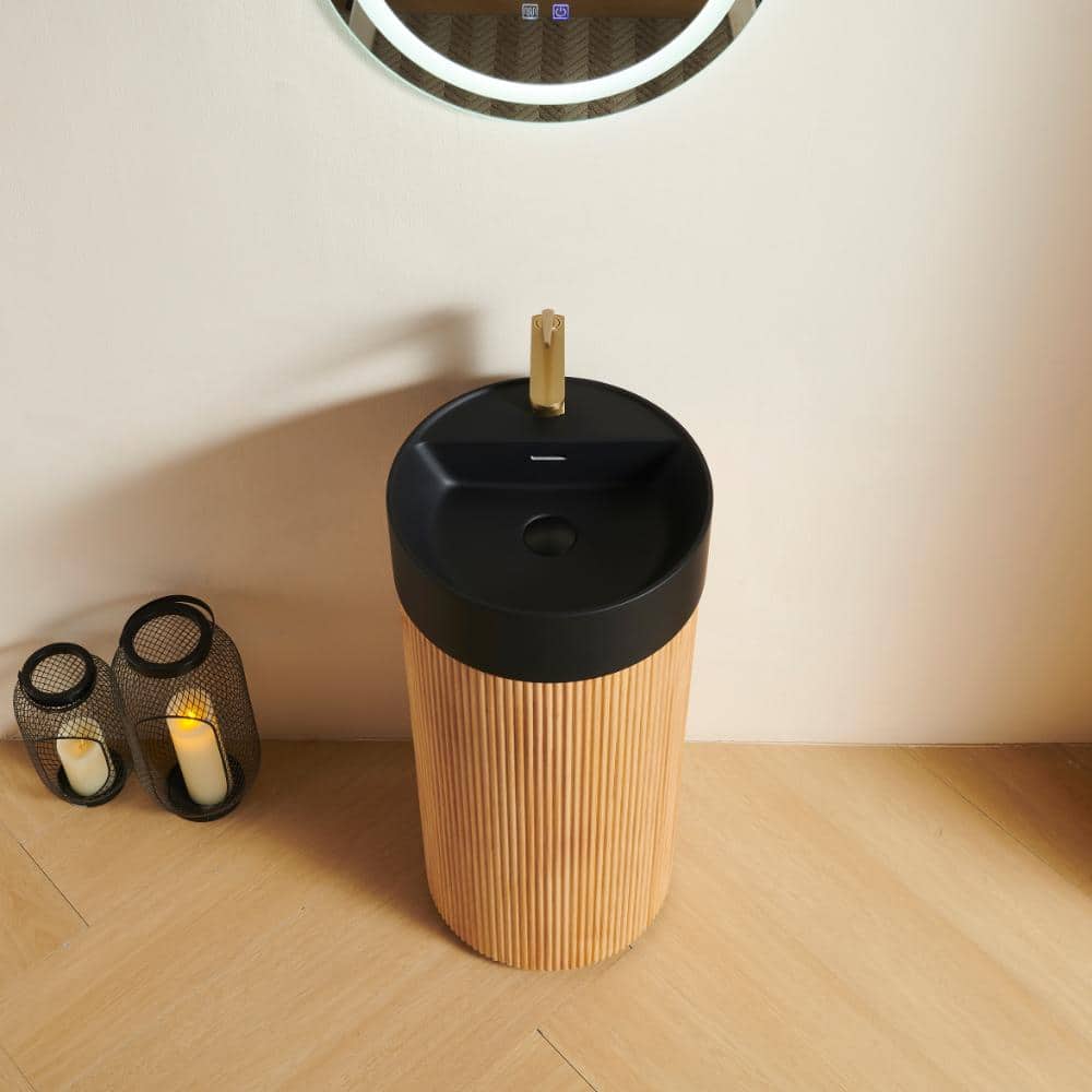 16 in. Freestanding Natural Bath Vanity with Black Round Vessel Resin Top Assembled price history on PriceWatchPro