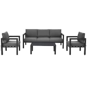 4-Piece Metal Patio Conversation Sofa Set with Gray Cushions