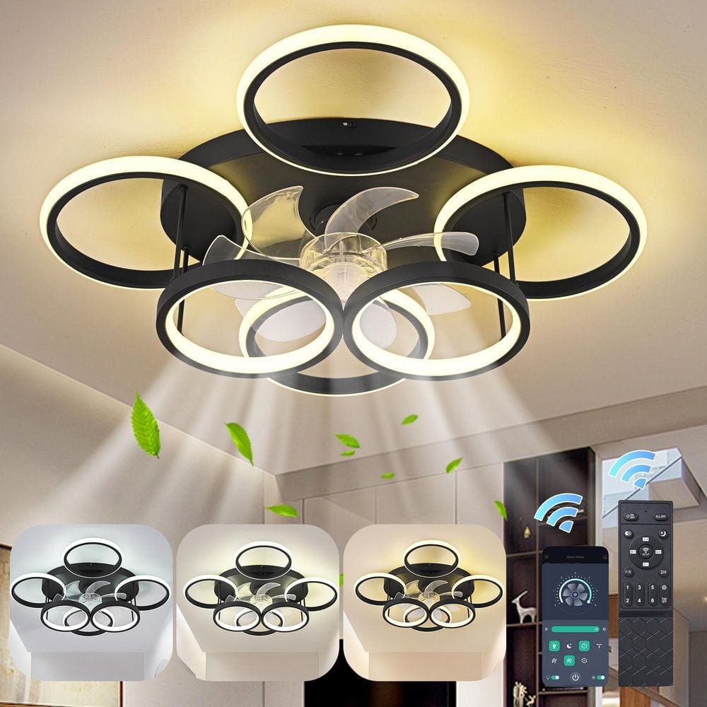 24.8 in. Indoor Black Modern Reversible 6-Speed Flush Mount Ceiling Fan with Dimmable Integrated LED and Remote Included price history on PriceWatchPro