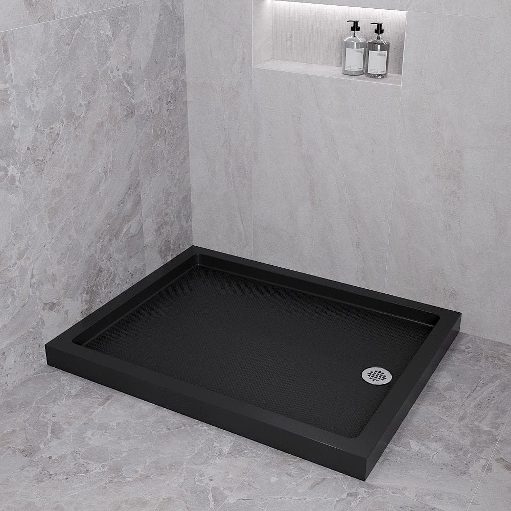Glossy Black 48 x 36 Acrylic Corner Shower Base with Right Drain