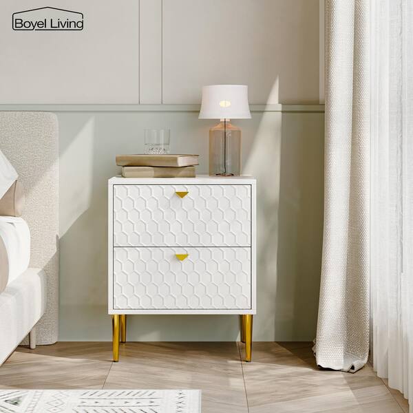 Boyel Living White Honeycomb pattern 3-Drawers Storage Accent Chest with  Golden Stands and Adjustable feet KDCHD-1472A-WH - The Home Depot