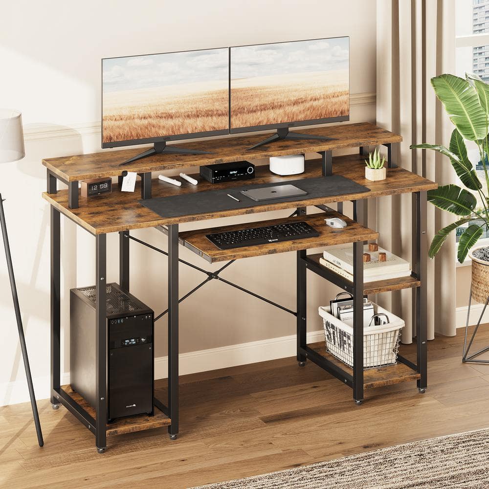 Bestier 46.5 In. Rustic Brown Computer Desk With Monitor Stand And ...