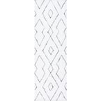 Beaulah Modern Geometric Shag White 3 ft. x 10 ft. Runner