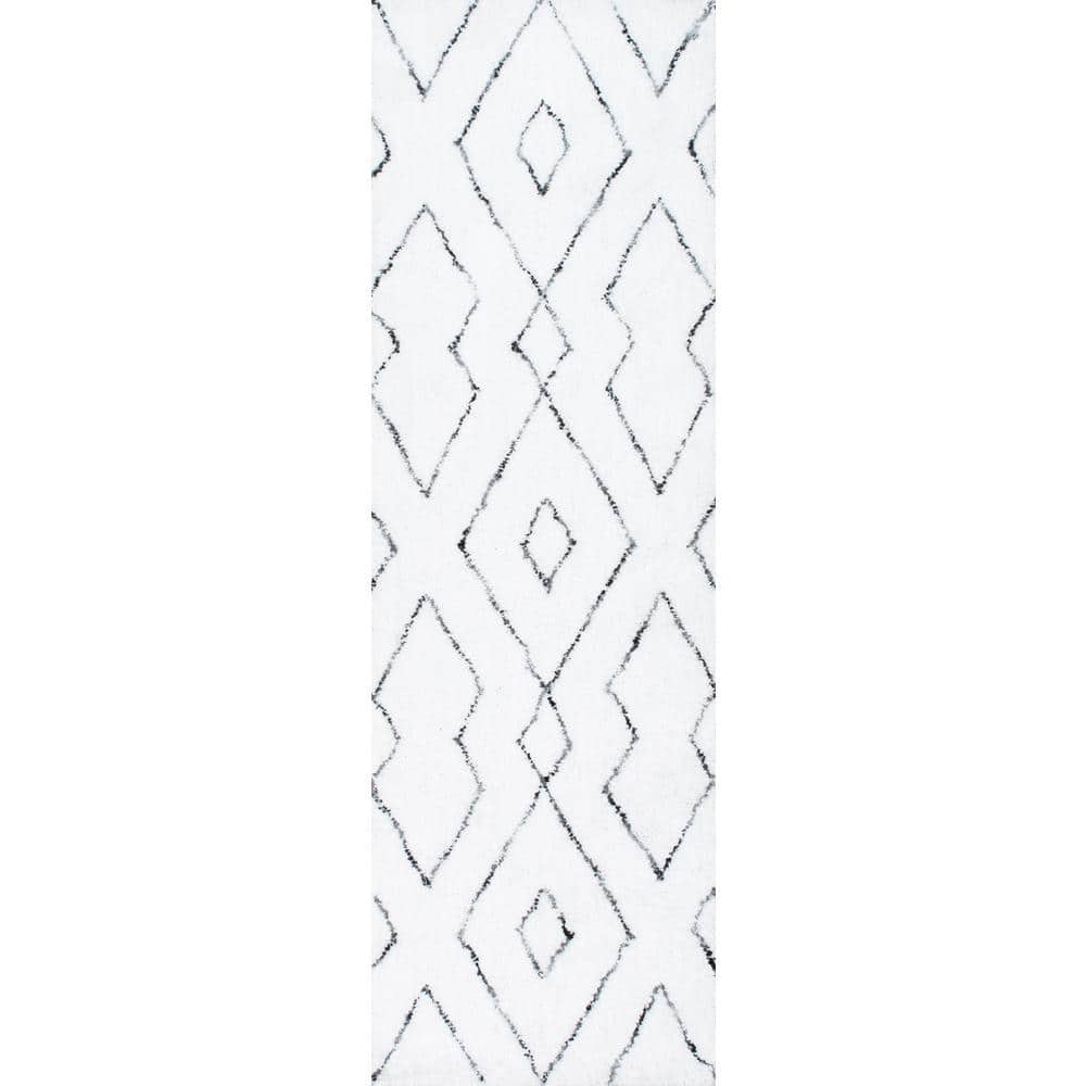 nuLOOM Beaulah Modern Geometric Shag White 3 ft. x 6 ft. Runner Rug HJKZ01A2606 The Home Depot