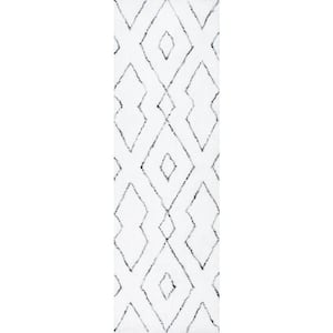 Beaulah Modern Geometric Shag White 3 ft. x 8 ft. Runner Rug
