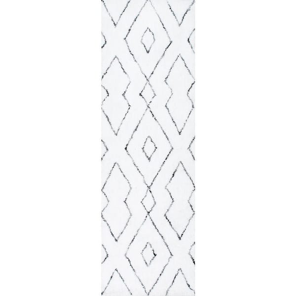 nuLOOM Beaulah Modern Geometric Shag White 3 ft. x 8 ft. Runner Rug