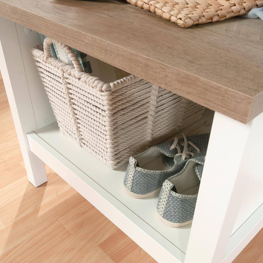 Soft White and Oak Hall Tree with Storage Bench