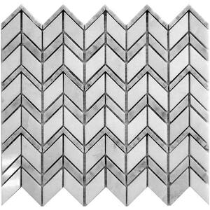 White and Gray 10.5 in. x 11.8 in. Chevron Polished Marble Mosaic Tile (4.30 sq. ft./Case)