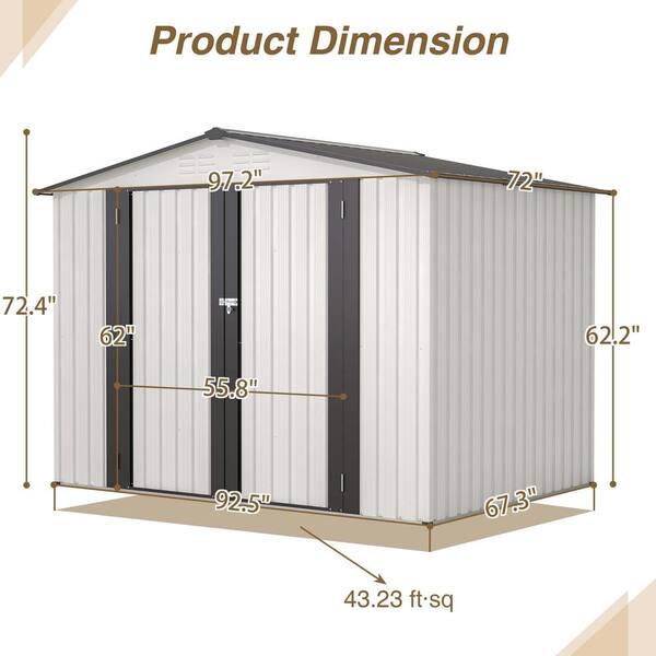 Zeus & Ruta 8 ft. W x 6 ft. D Metal Shed with Double Door with 2