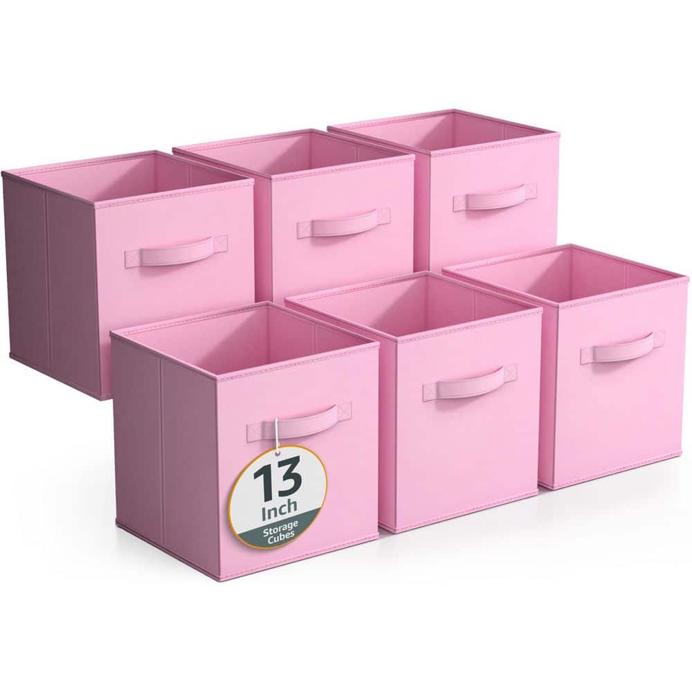 Large Storage Cubes with Handles, Pink 13 in. x 13 in. Fabric Decorative Ba