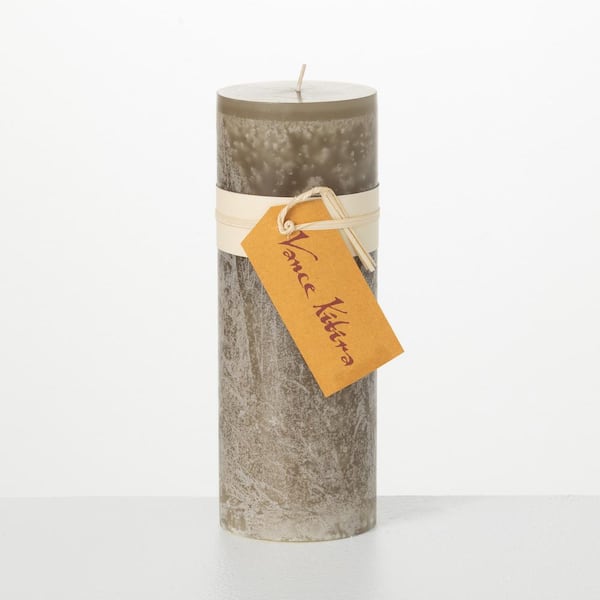 Vance Kitira 9 in. Desert Taupe Timber Pillar Candle