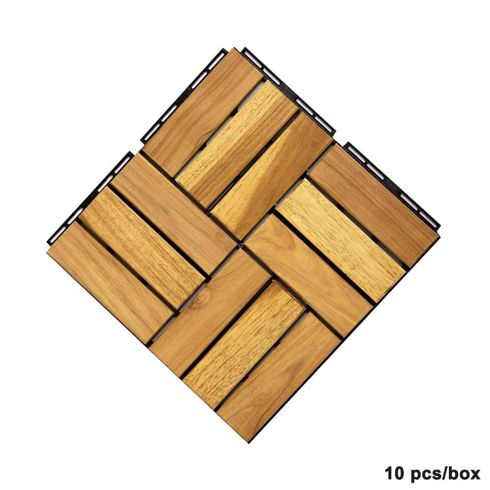 1 ft. x 1 ft. Square Interlocking Teak Wood Patio Deck Tiles, Outdoor Check