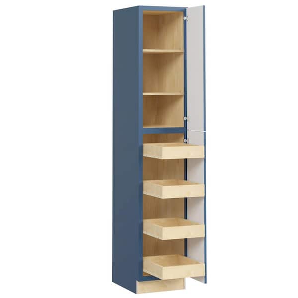 Home Decorators Collection Washington Vessel Blue Plywood Shaker Assembled Utility Pantry Kitchen Cabinet 4 ROT Sf Cl R 18 in W x 24 in D x 96 in H