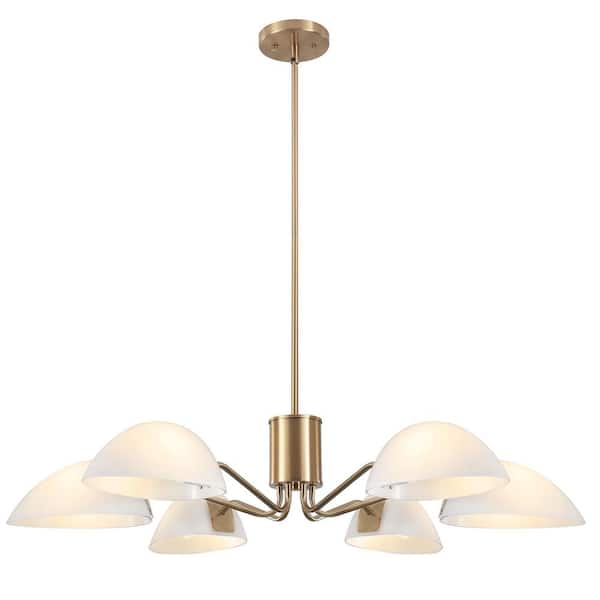 ADSENSTY 6-Light Brass Unique Modern Chandelier Kitchen Island Pendant Lighting with Milk Glass