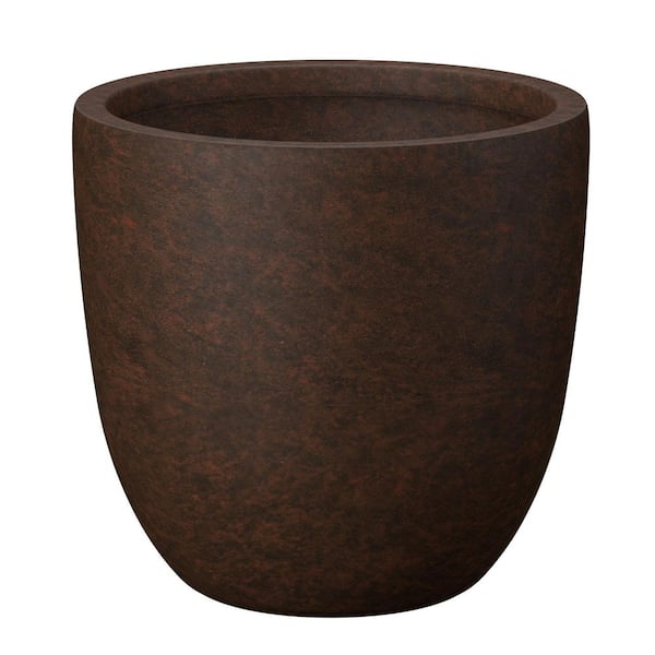18 in. Large Earthy Brown Concrete Round Planter / Pot with Drainage Holes
