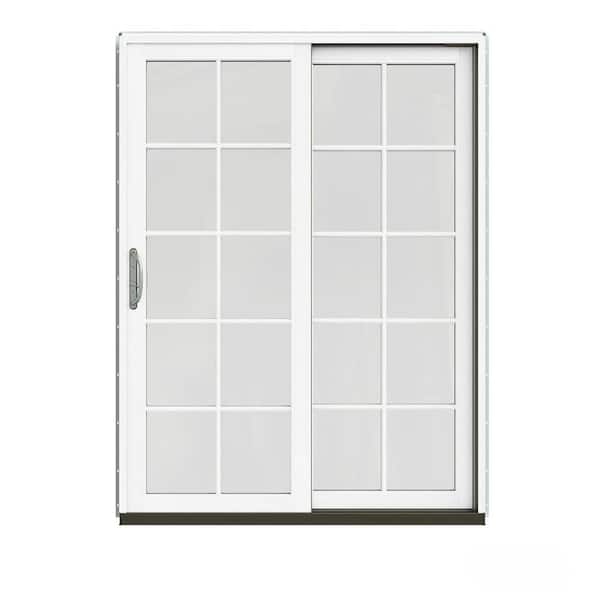 JELD-WEN 60 in. x 80 in. W-2500 Contemporary Red Clad Wood Right-Hand 10 Lite Sliding Patio Door w/White Paint Interior