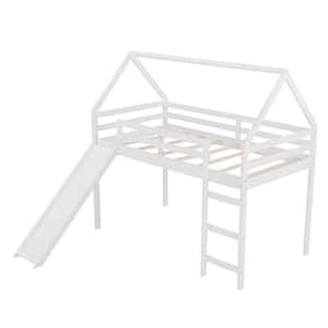 Twin Size Loft Bed with Slide, House Bed with Slide - Espresso