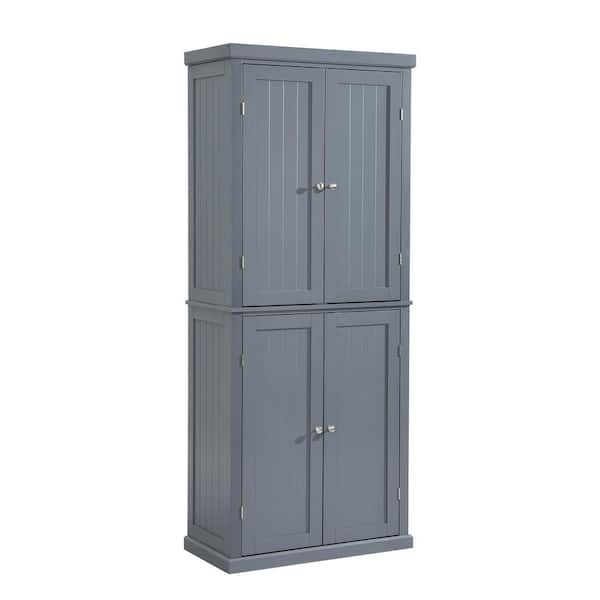 Adrinfly 30 in. W x 14 in. D x 72.4 in. H in Gray MDF Ready to Assemble Kitchen Cabinet Pantry with 4-Doors & Adjustable Shelves