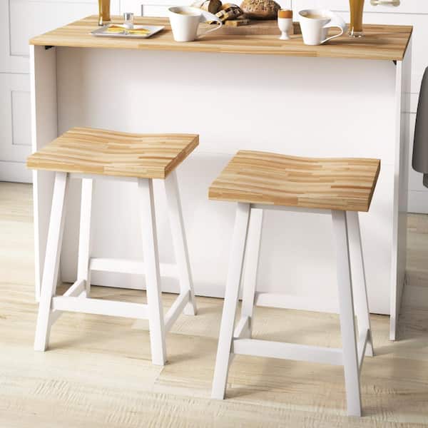 24 in. White Backless Wood Counter Height Bar Stools (Set of 2)