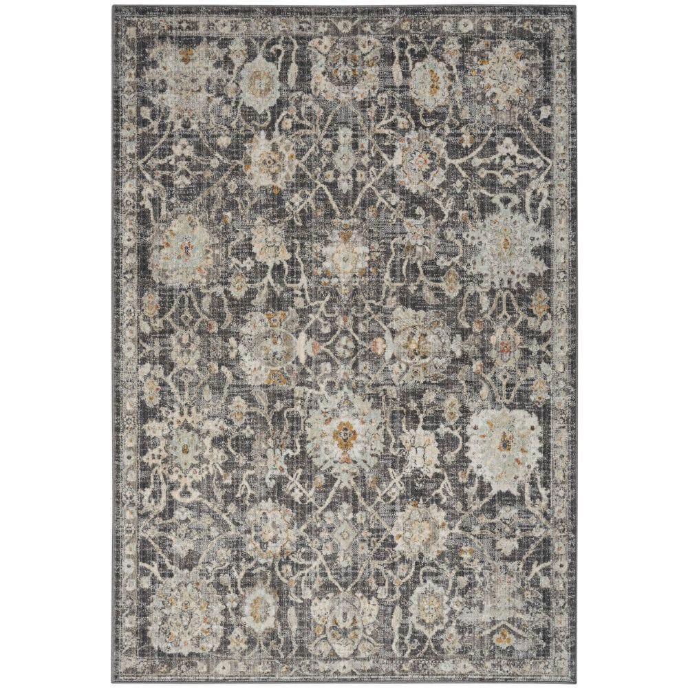 Nourison Oushak Home Charcoal 6 ft. x 7 ft. Floral Traditional Area Rug ...
