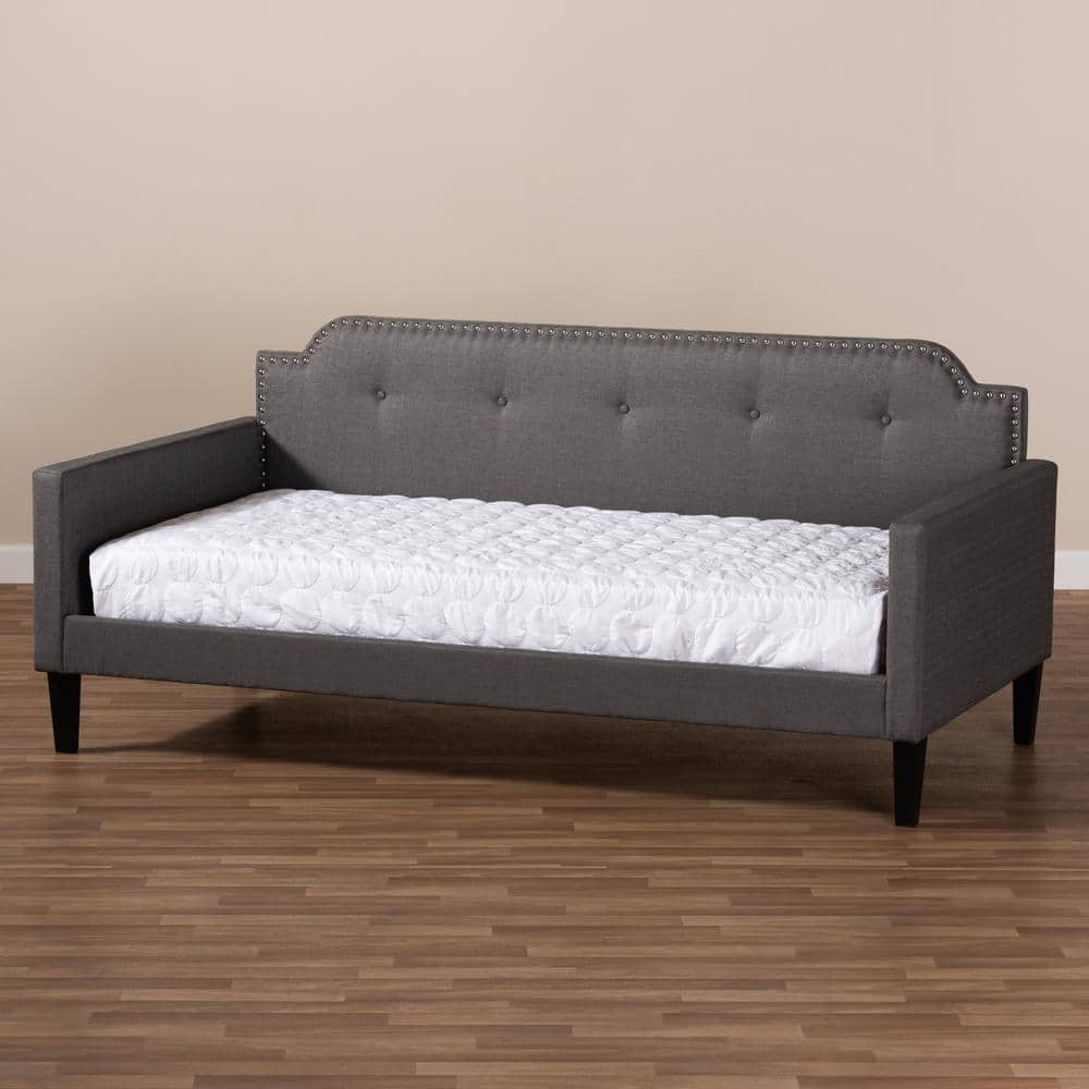 Gray Tufted Twin Fabric Sleeper Daybed with Nailhead Trim