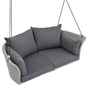 44 in. 2-Person Gray Wicker Porch Swing with Cushion for Outdoor